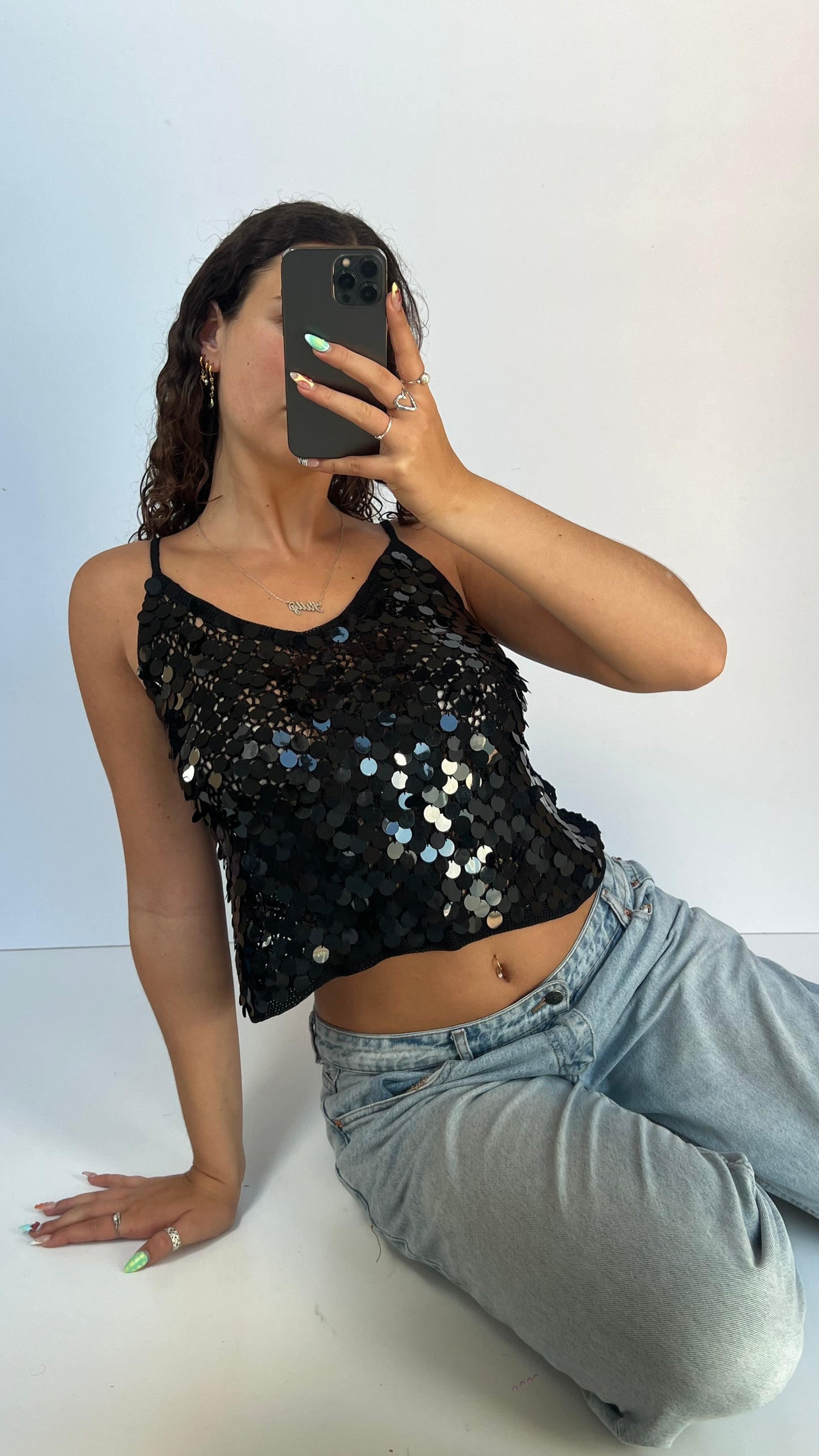 00s black sequin cami- size XL