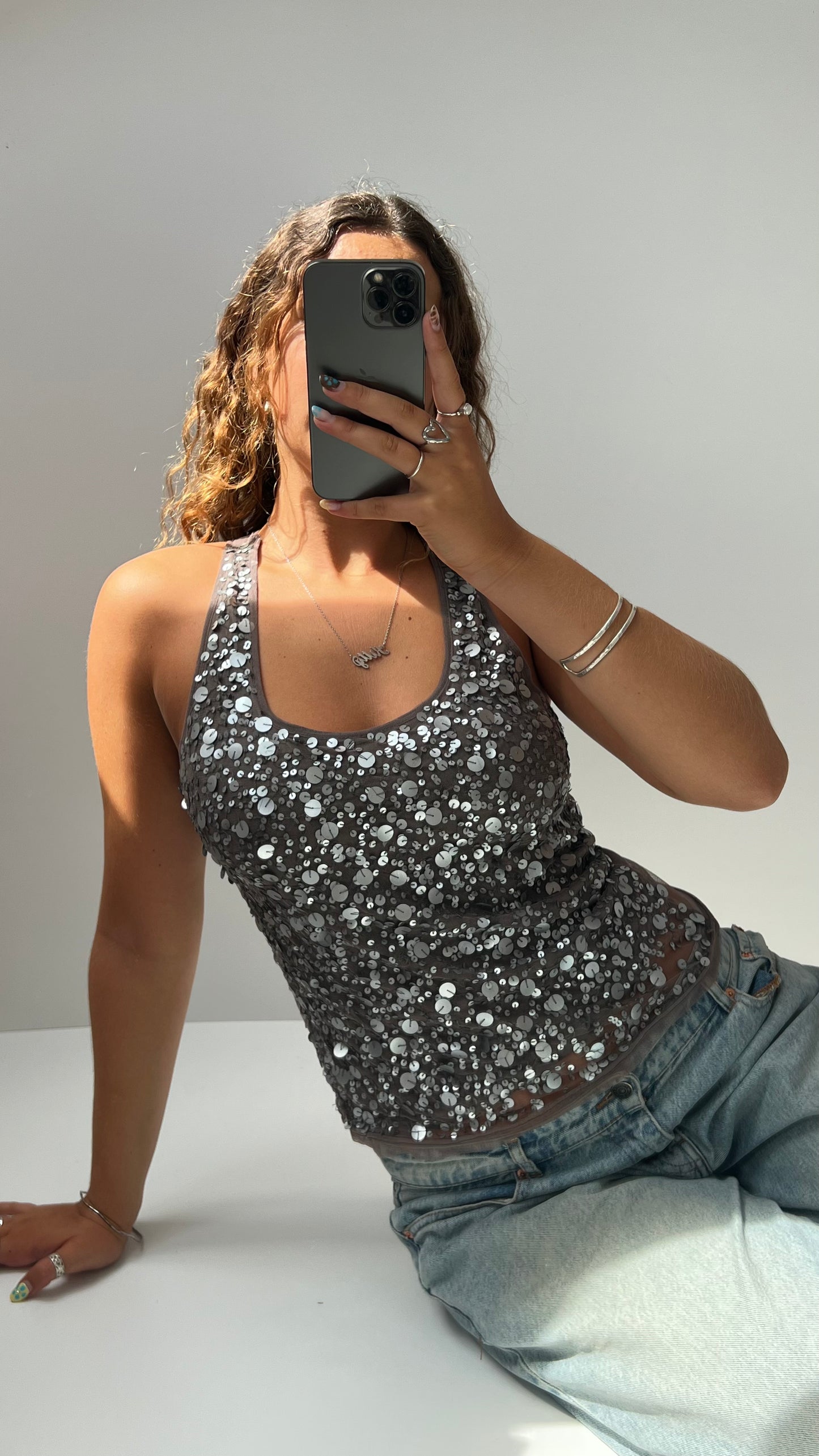 00s grey sequin cami- size M