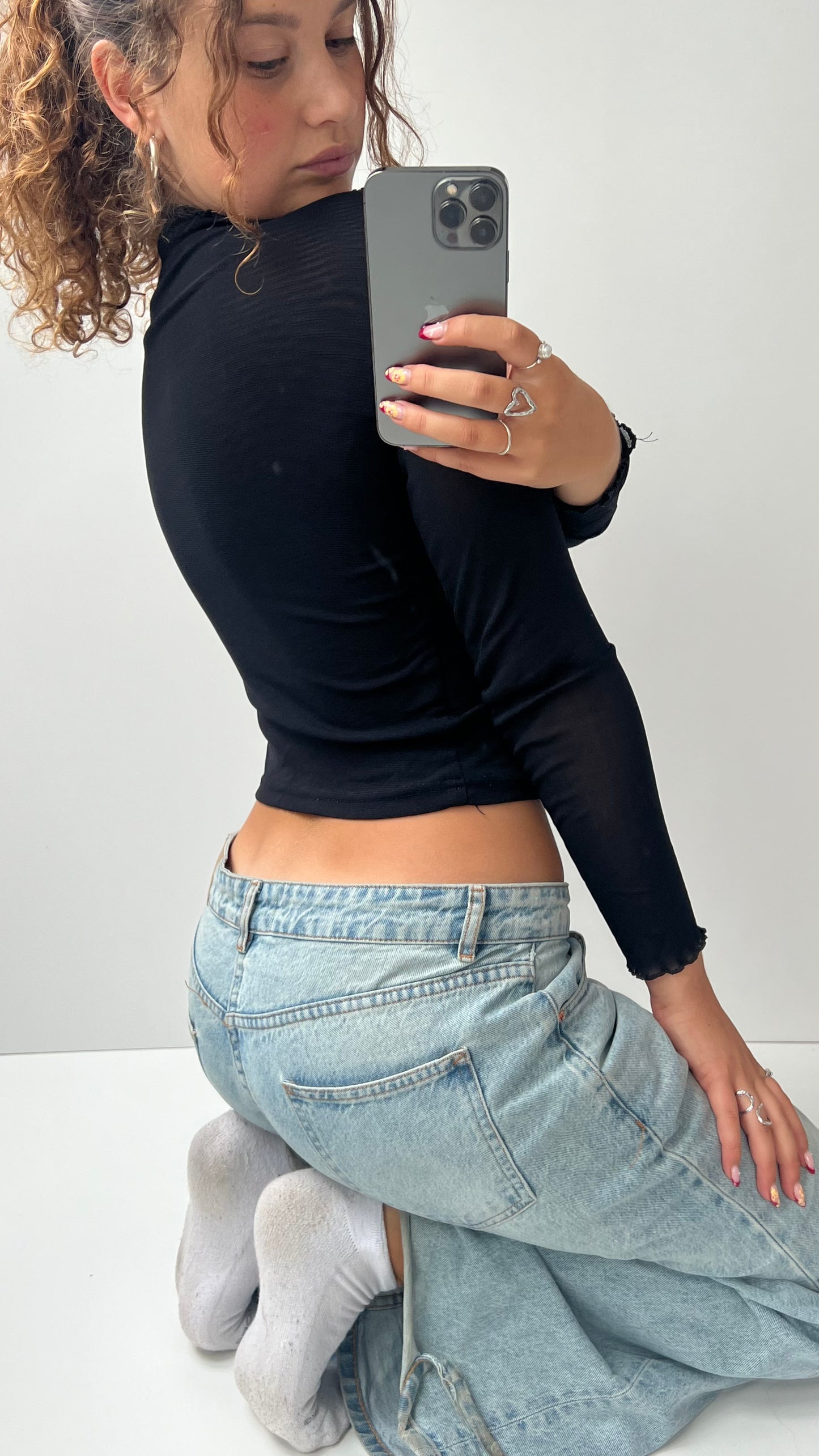 00s black mesh sequin top- size S