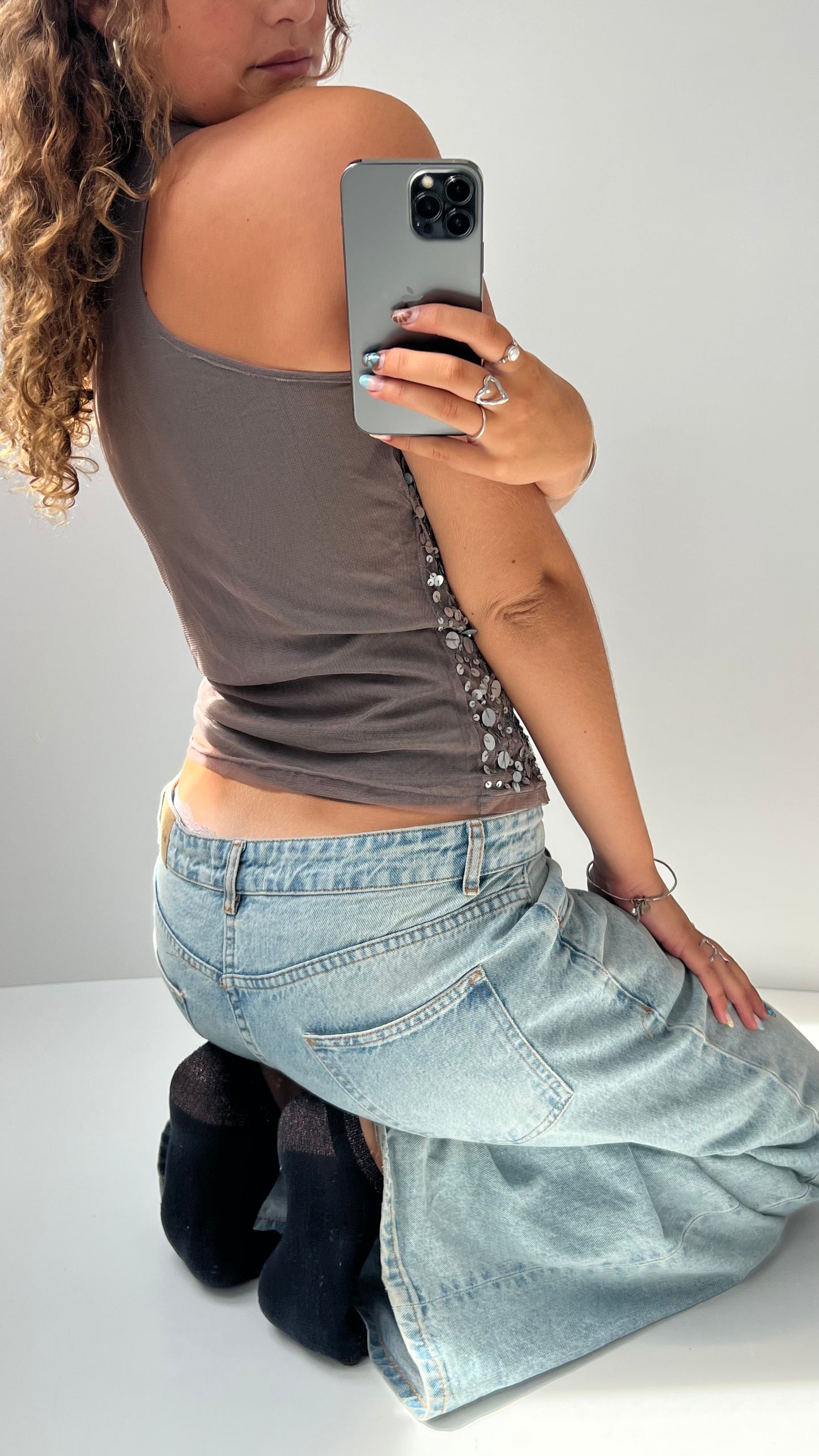 00s grey sequin cami- size M