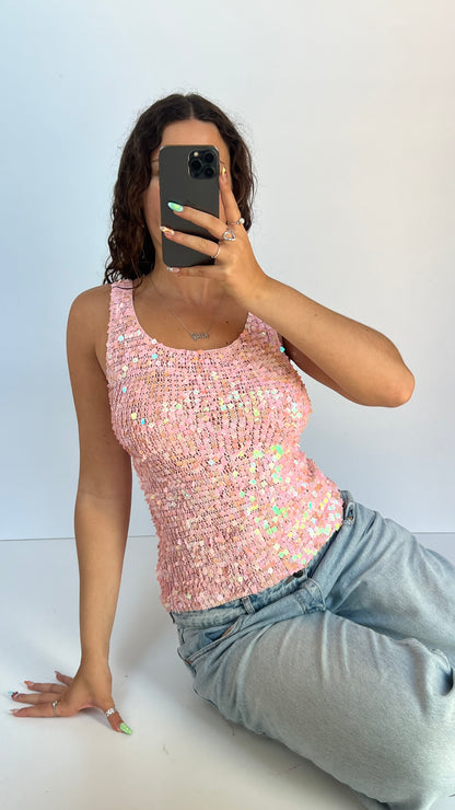 00s pink sequin tank top- size L