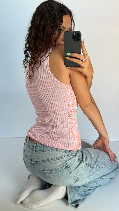 00s pink sequin tank top- size L