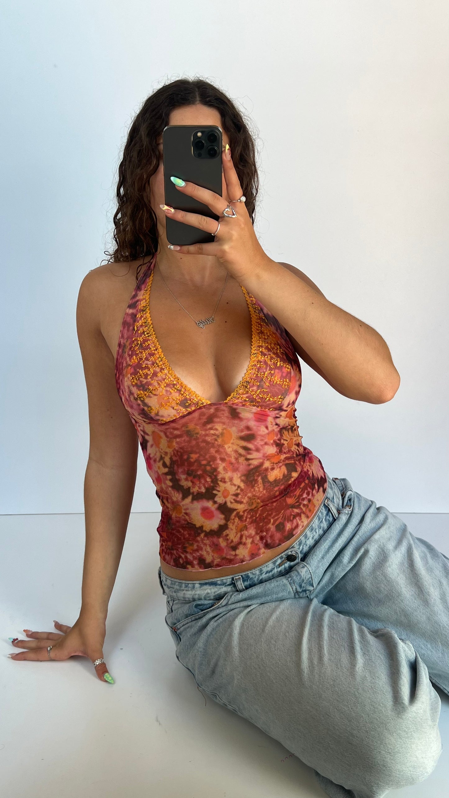 00s pink orange mesh cami- size S
