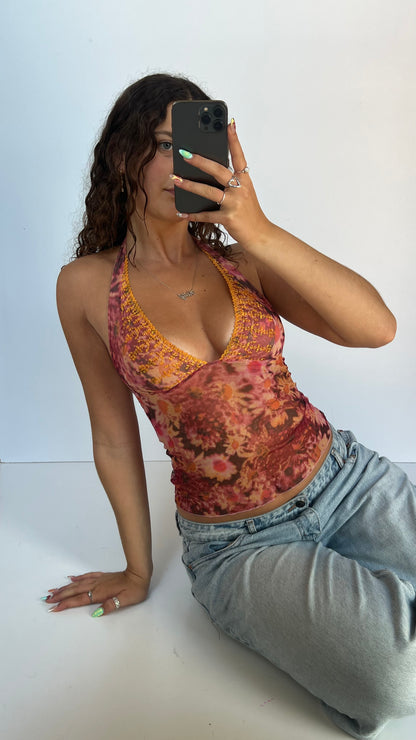 00s pink orange mesh cami- size S
