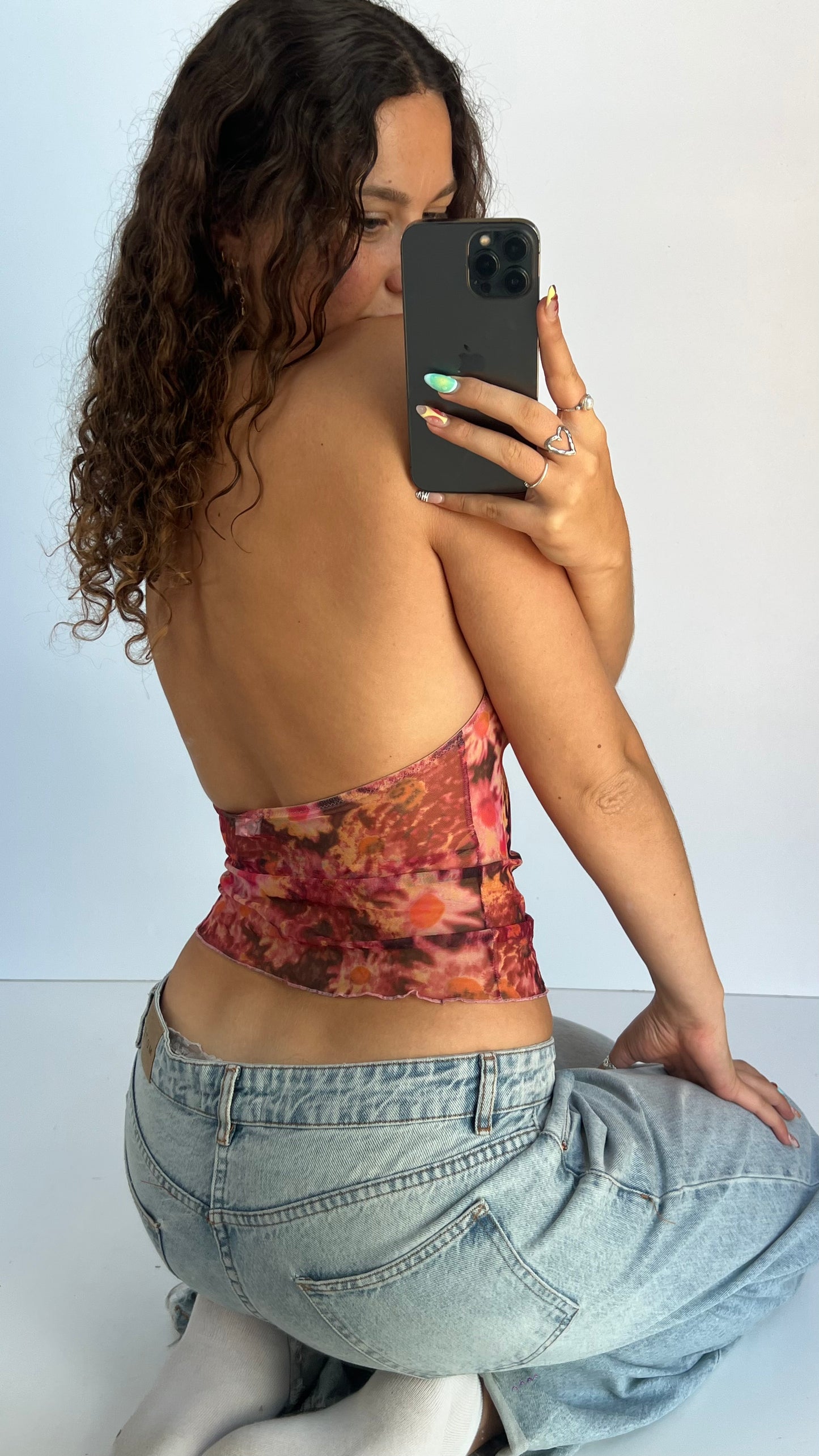 00s pink orange mesh cami- size S
