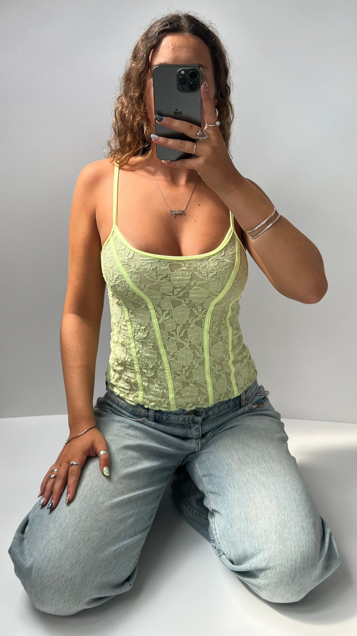 00s green lace cami- size XS