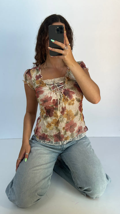00s floral babydoll top- size XS