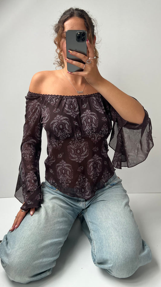 00s brown mesh long sleeve top- size M/L