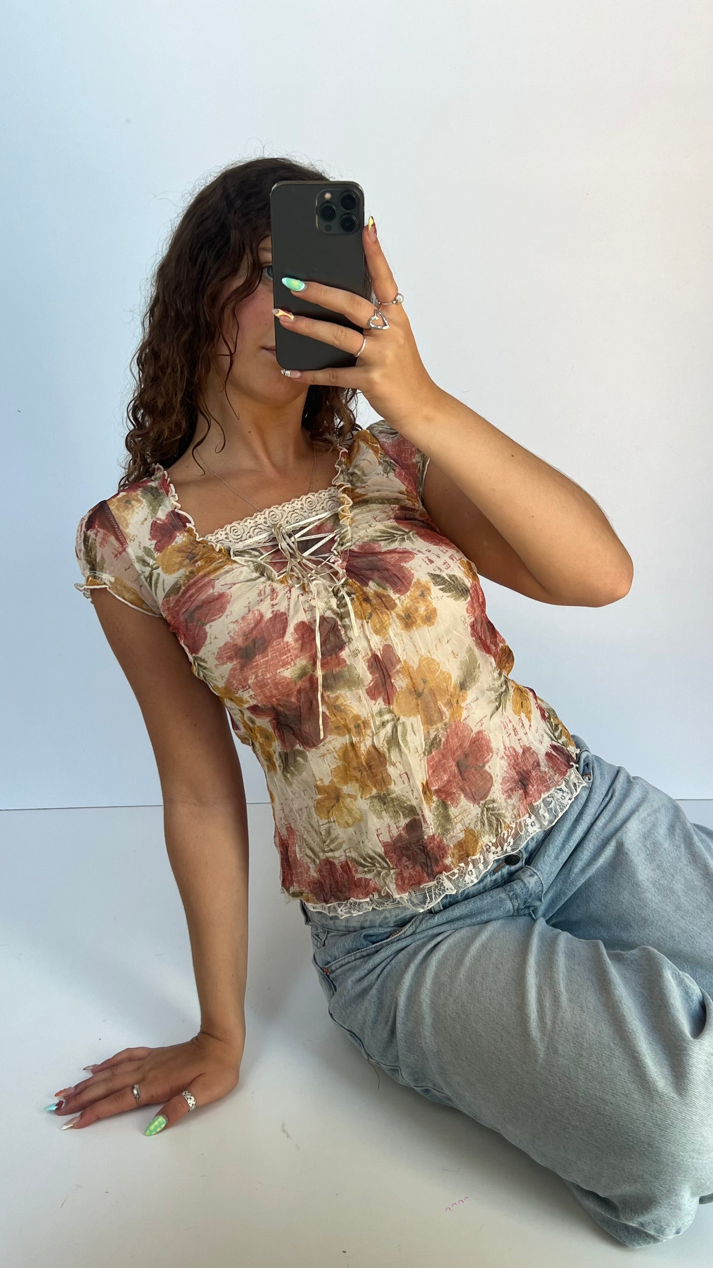 00s floral babydoll top- size XS
