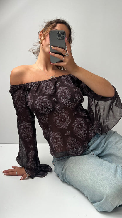 00s brown mesh long sleeve top- size M/L