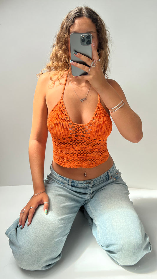00s orange backless crochet cami- size S