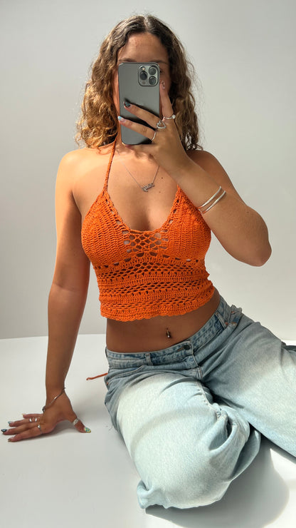 00s orange backless crochet cami- size S