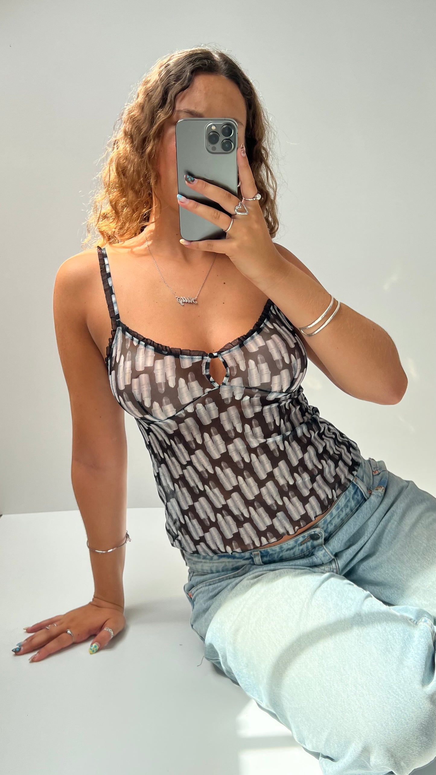 00s lipstick mesh cami- size M