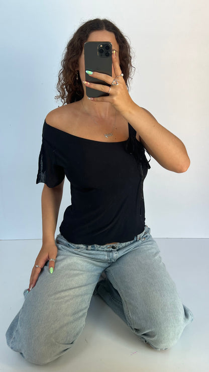 00s black one shoulder top- size XL