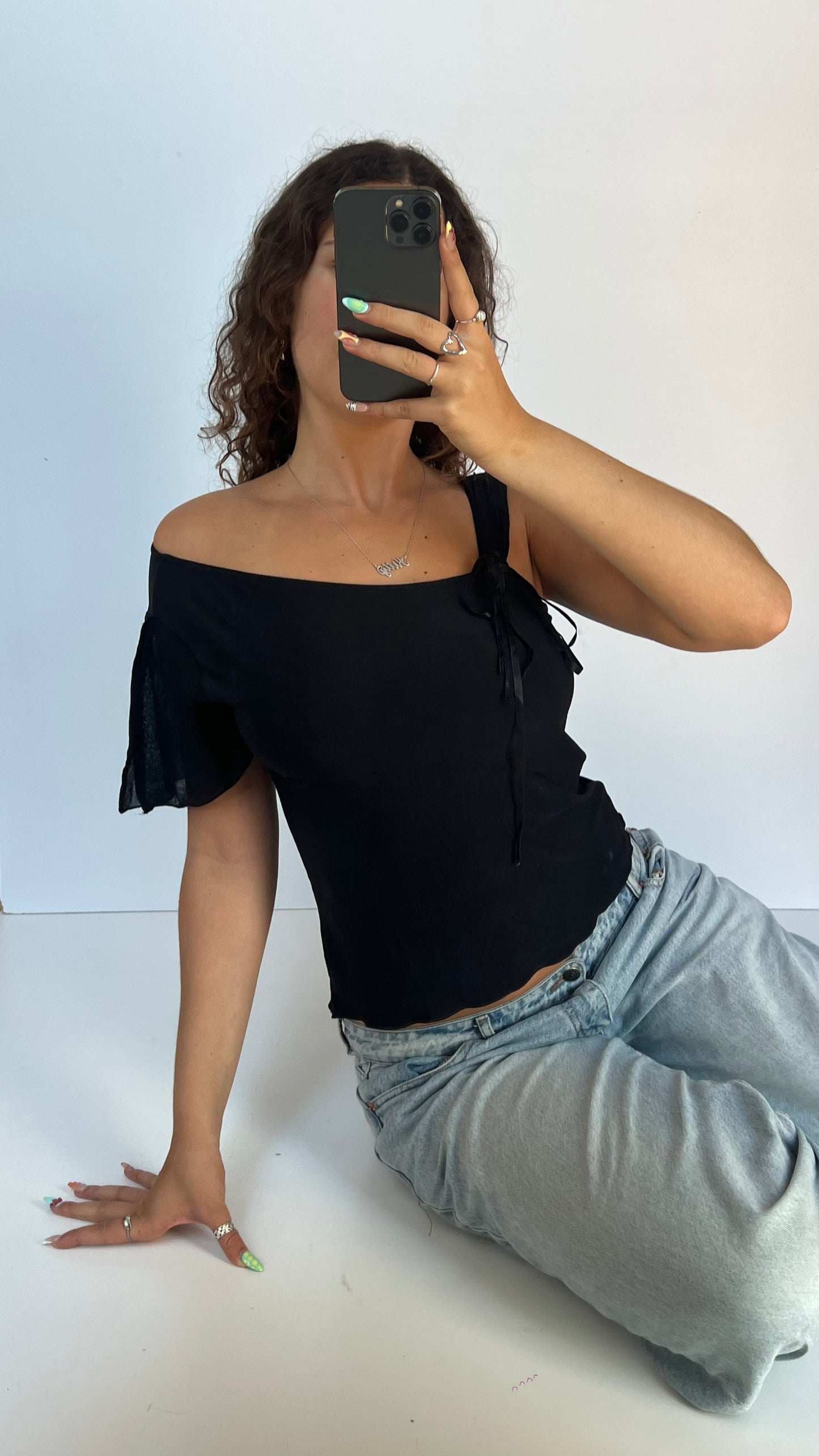 00s black one shoulder top- size XL