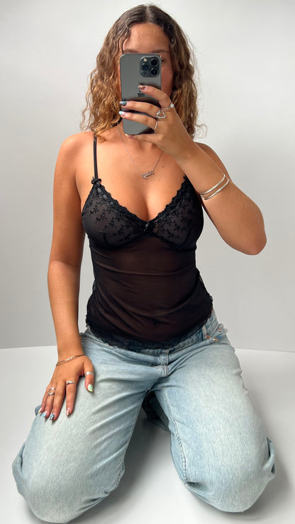00s black mesh lace cami- size S