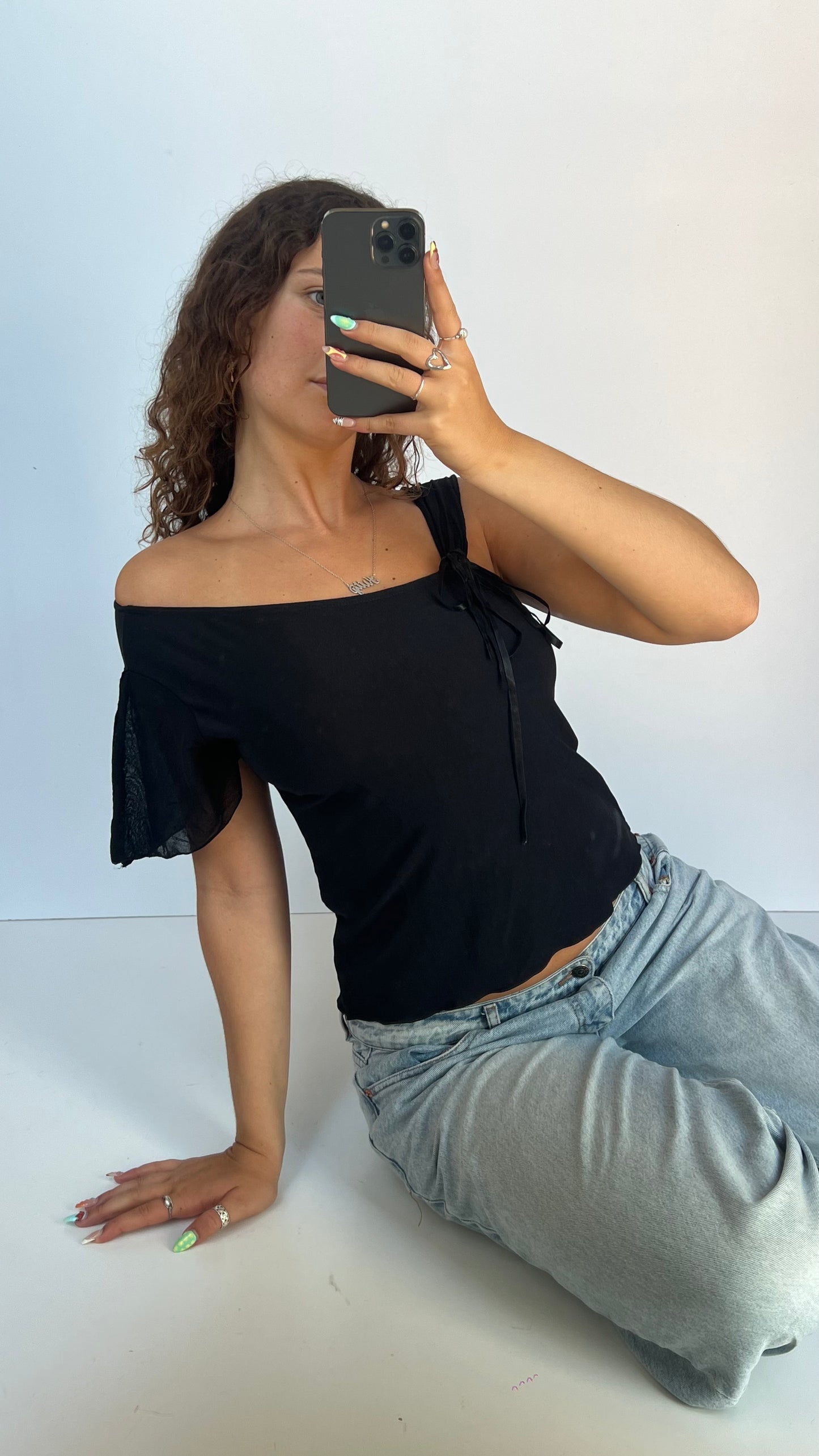 00s black one shoulder top- size XL