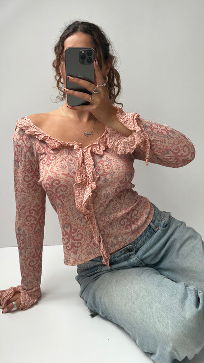 00s pink mesh long sleeve top- size L