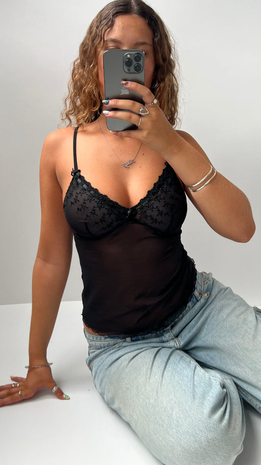 00s black mesh lace cami- size S