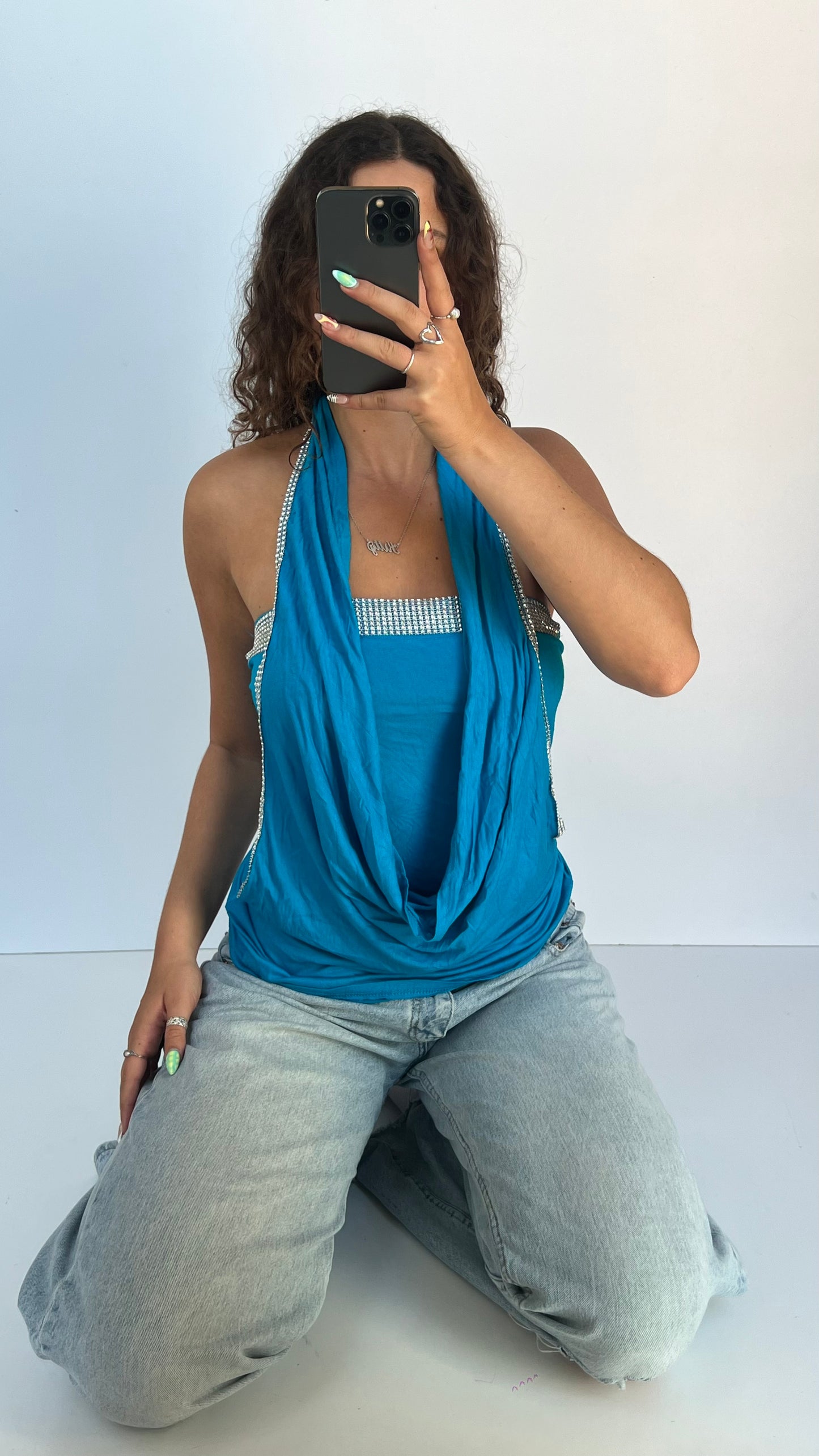 00s blue diamanté cami- size M