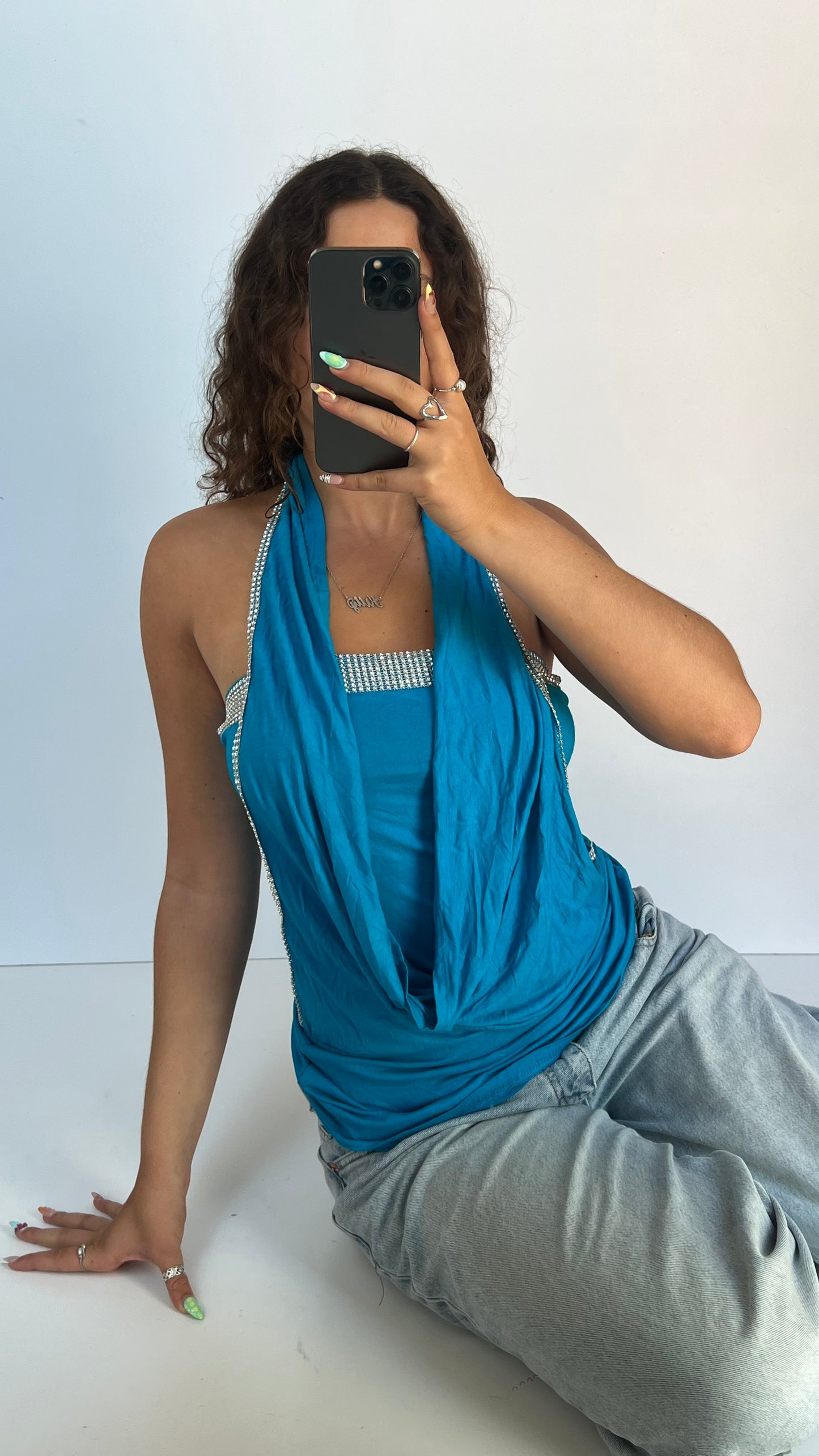 00s blue diamanté cami- size M