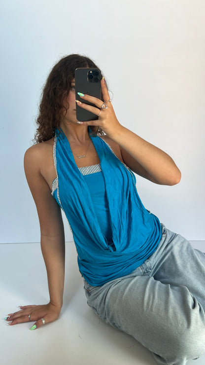 00s blue diamanté cami- size M