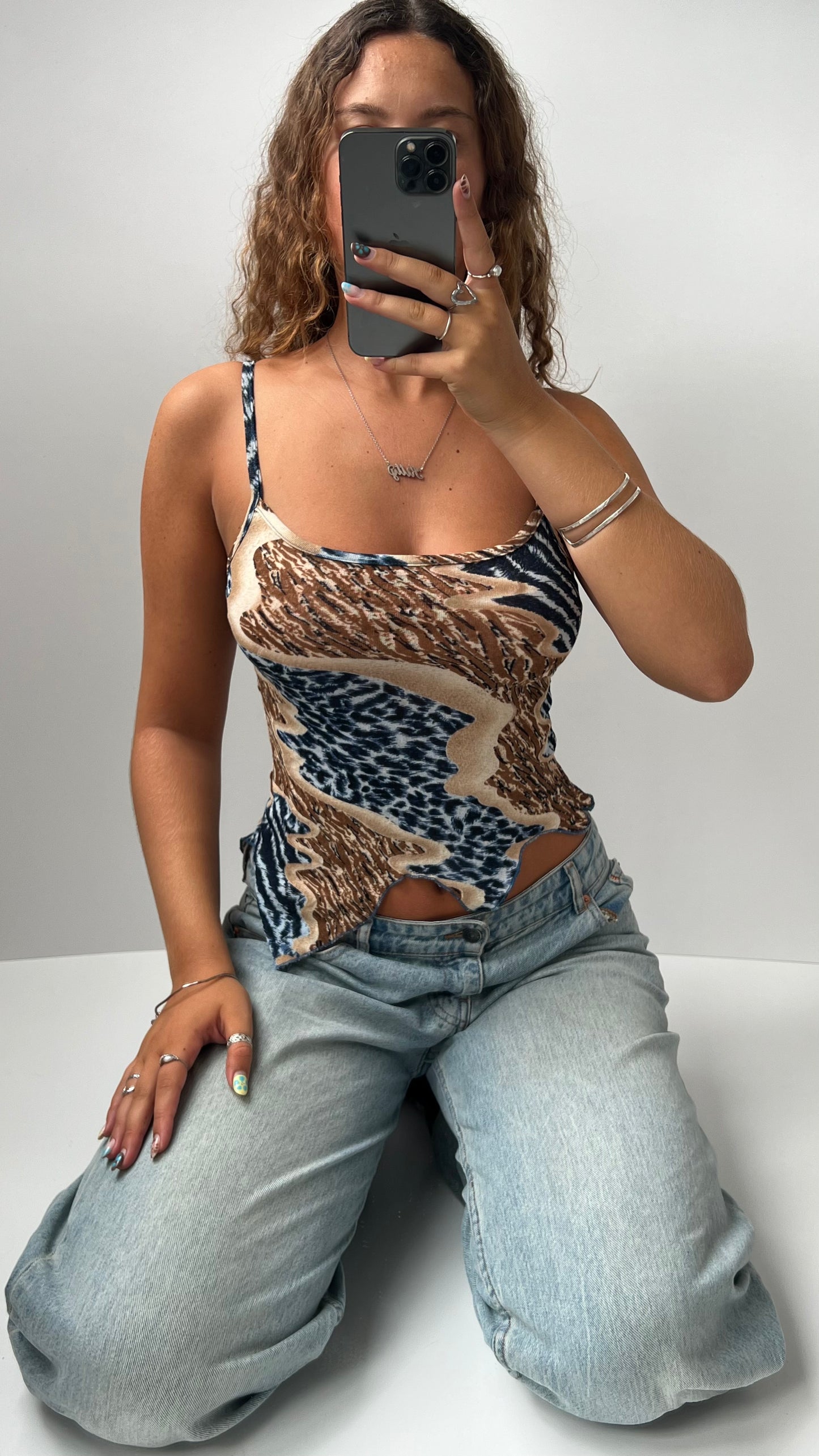 00s blue brown asymmetric cami- size S