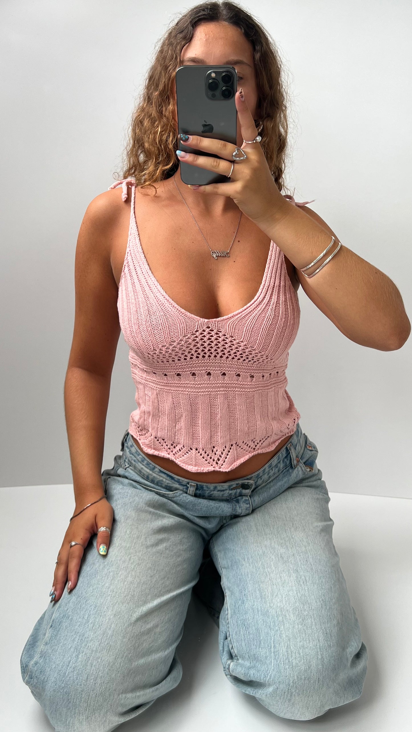 00s pink knit cami- size S