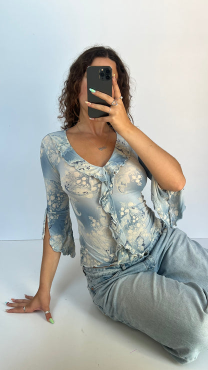 00s blue long sleeve top- size M