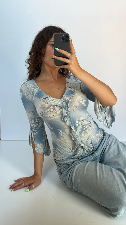 00s blue long sleeve top- size M