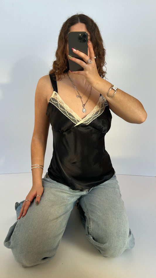 00s black satin lace cami- size L
