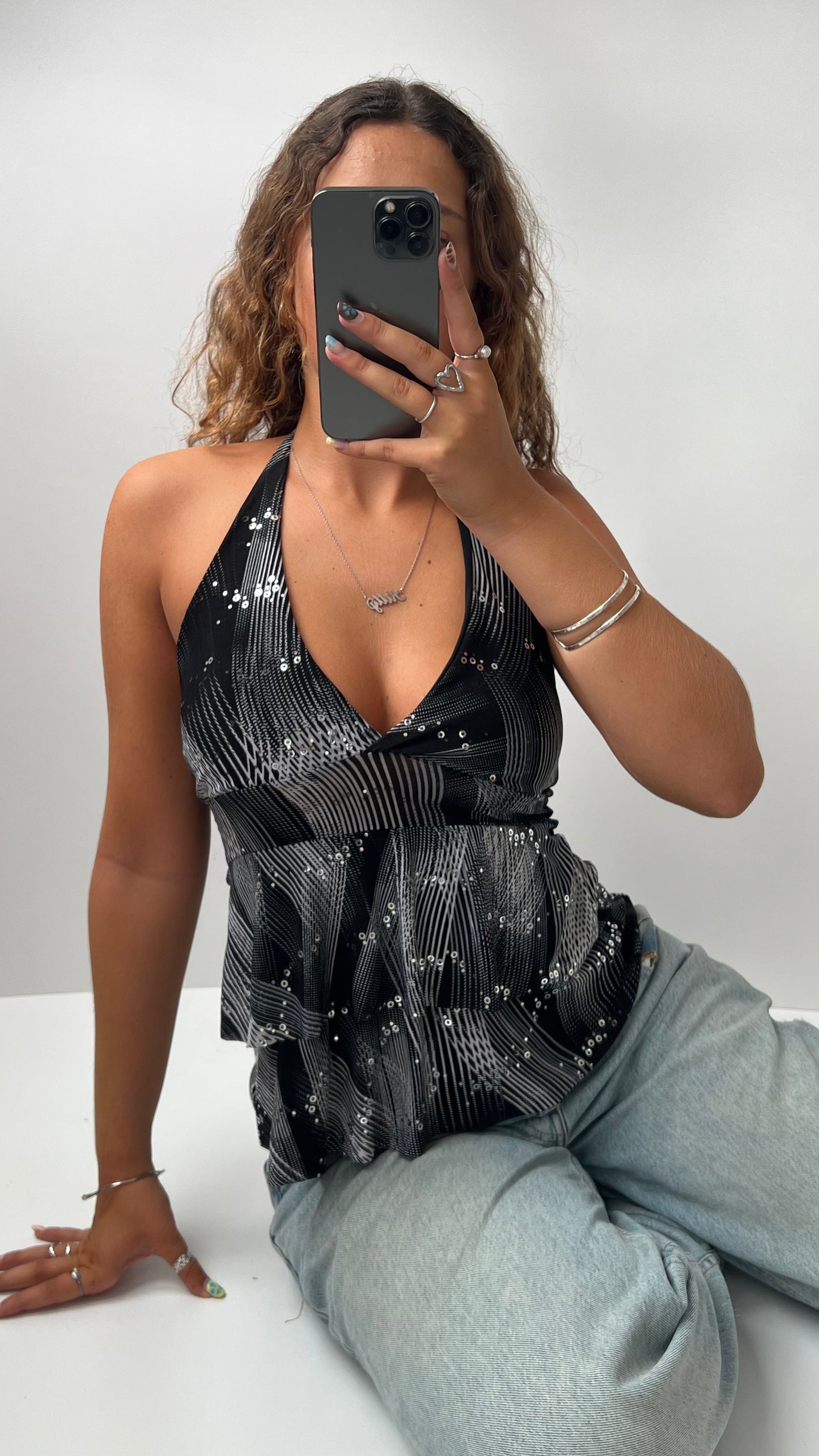 00s black sequin cami- size S