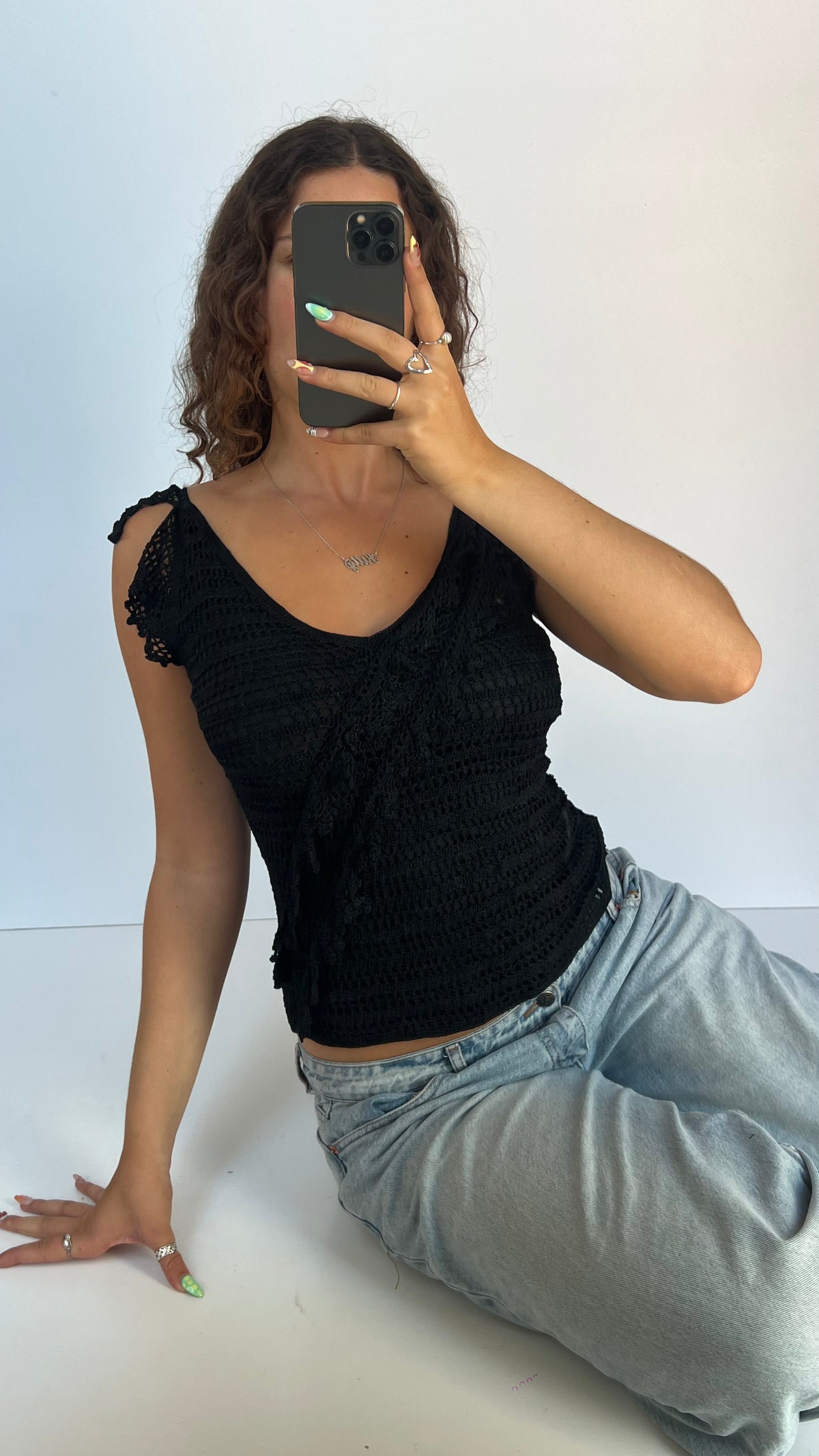 00s black crochet cami- size L