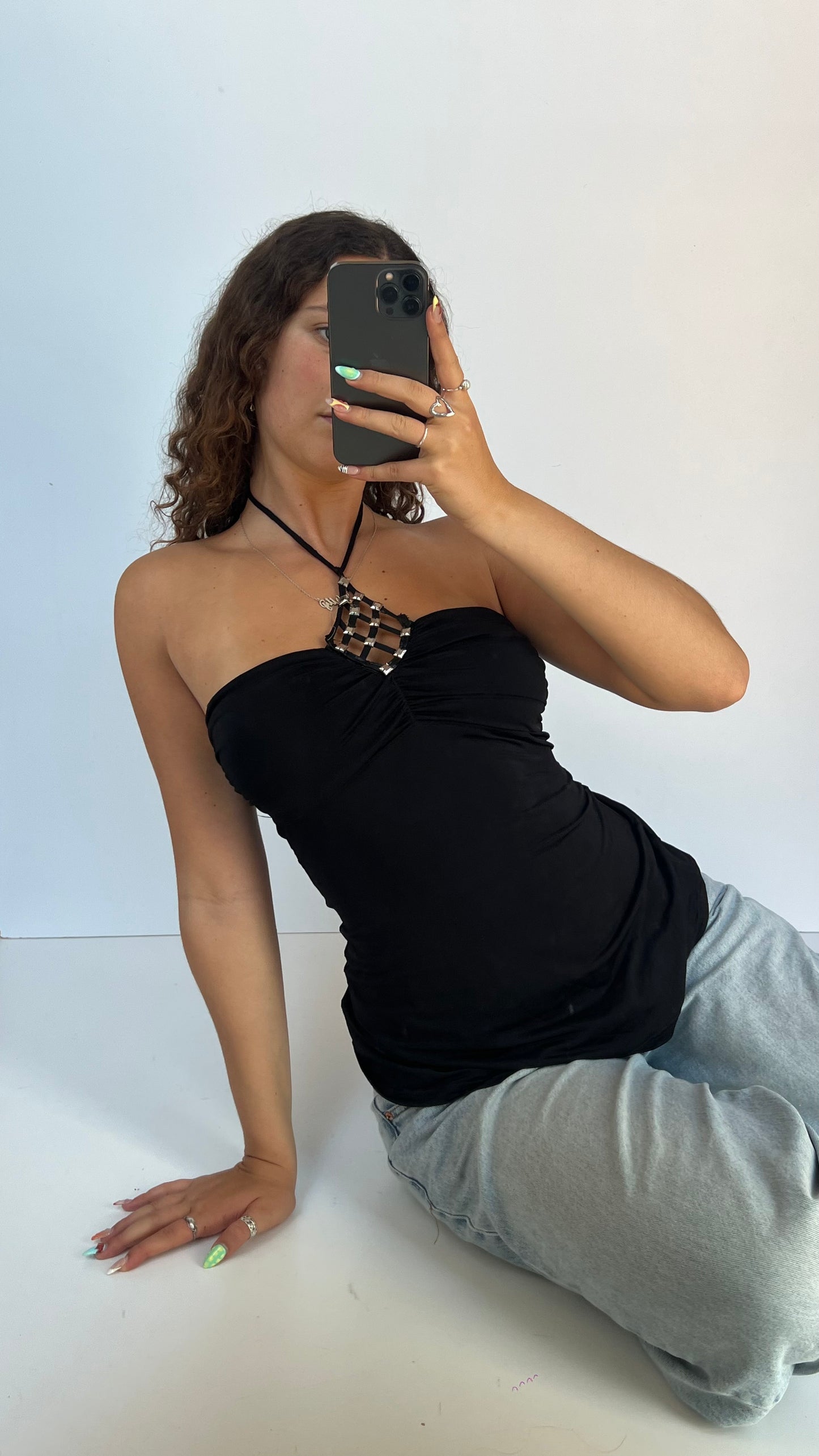 00s black stud cami- size M