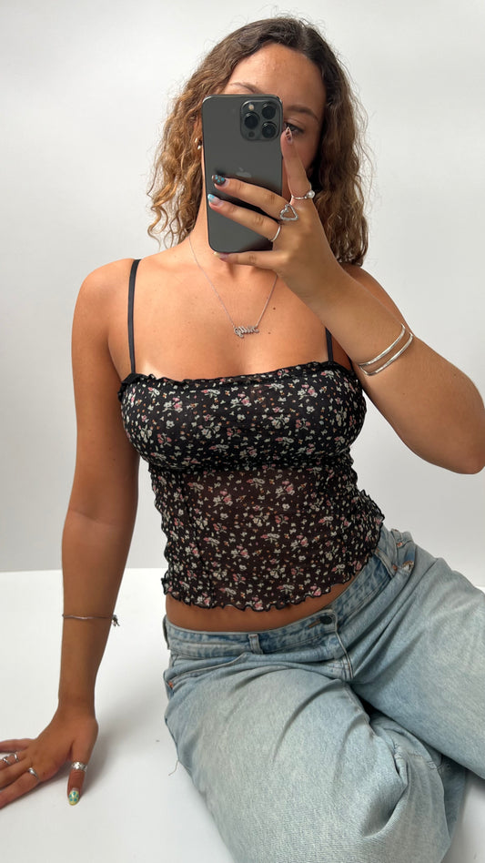 00s black floral mesh cami- size S