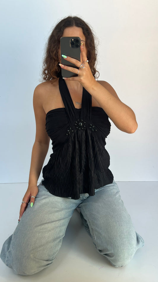 00s black beaded halter cami- size M