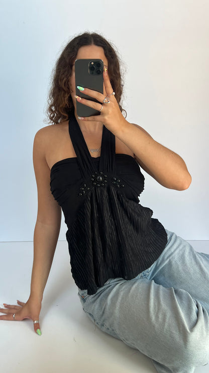00s black beaded halter cami- size M