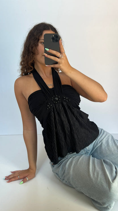 00s black beaded halter cami- size M