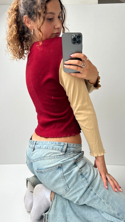 00s red lace long sleeve top- size L