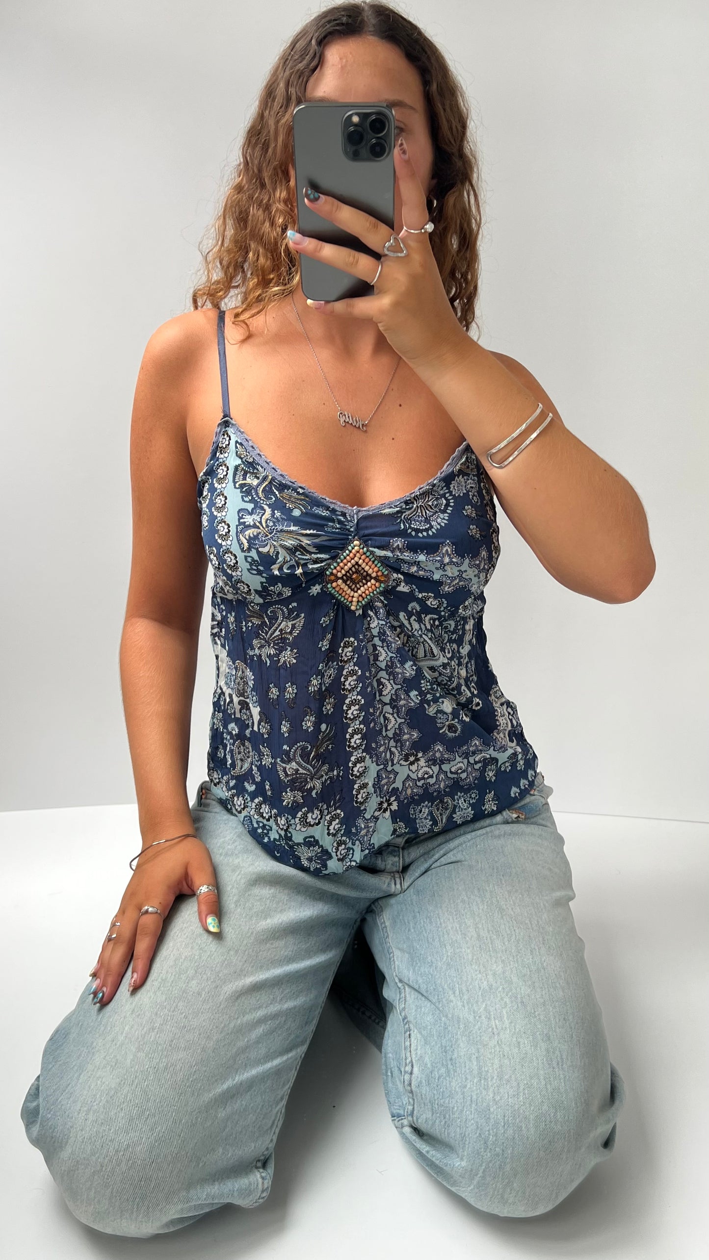 00s blue patterned cami- size M