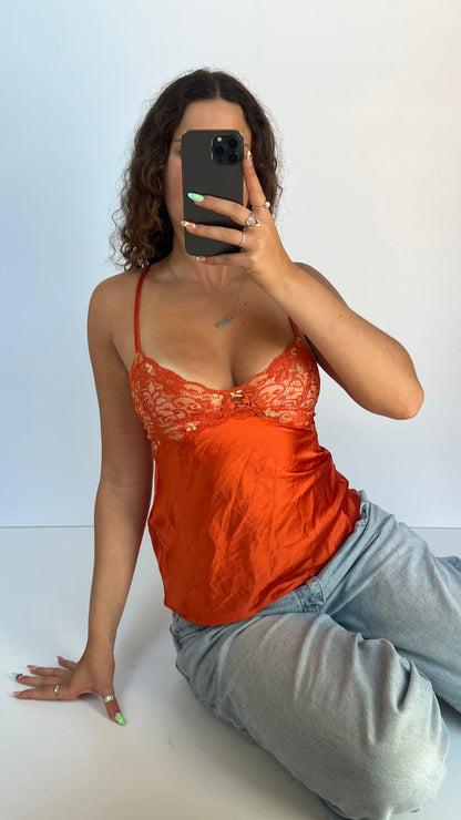 00s orange satin lace cami- size XS