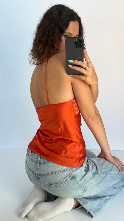00s orange satin lace cami- size XS