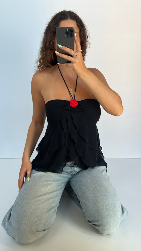 00s black mesh ruffle cami- size L