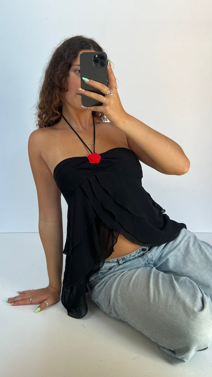 00s black mesh ruffle cami- size L