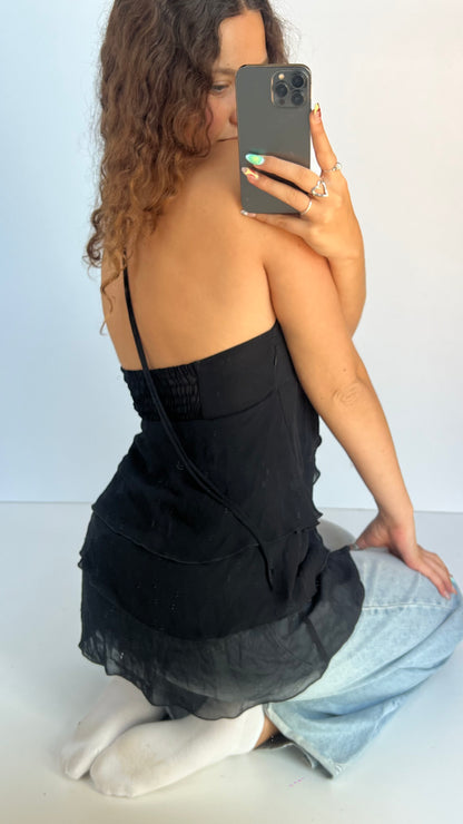 00s black mesh ruffle cami- size L