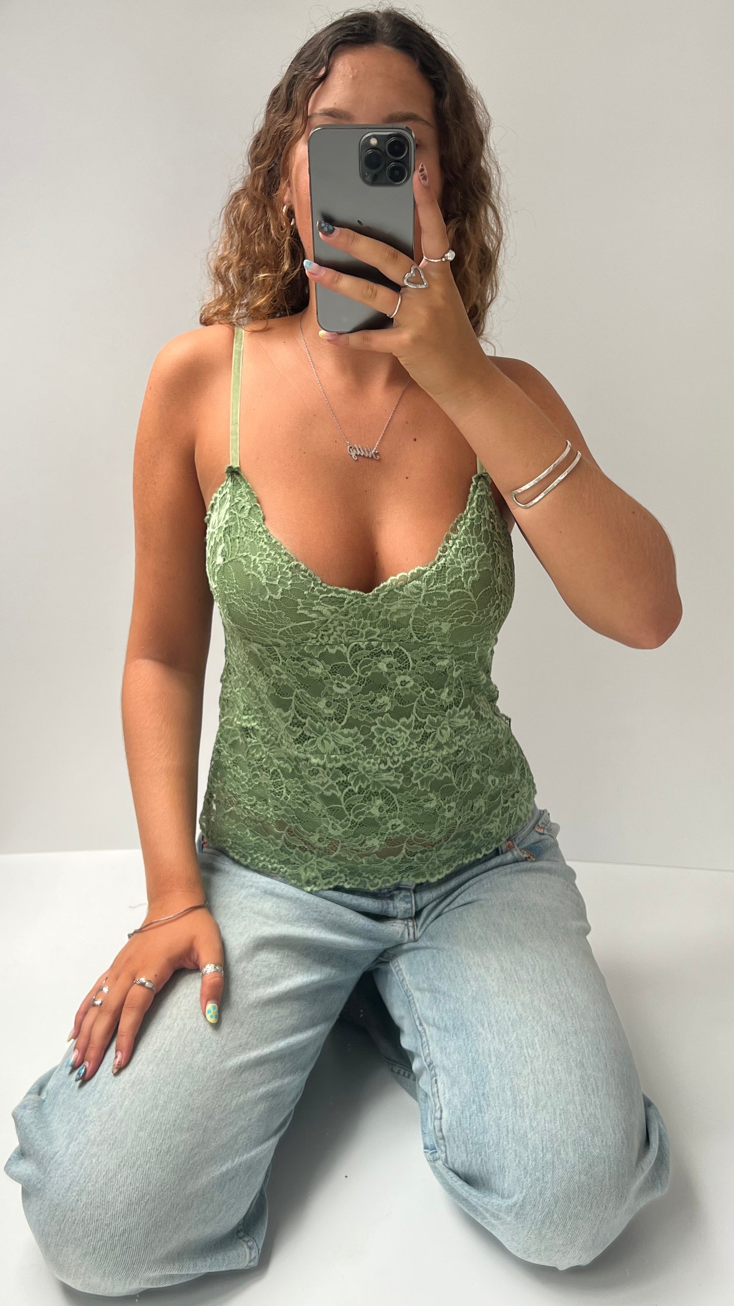 00s green lace cami- size M