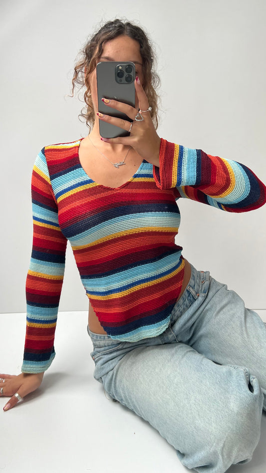 00s red blue stripe jumper- size S/M