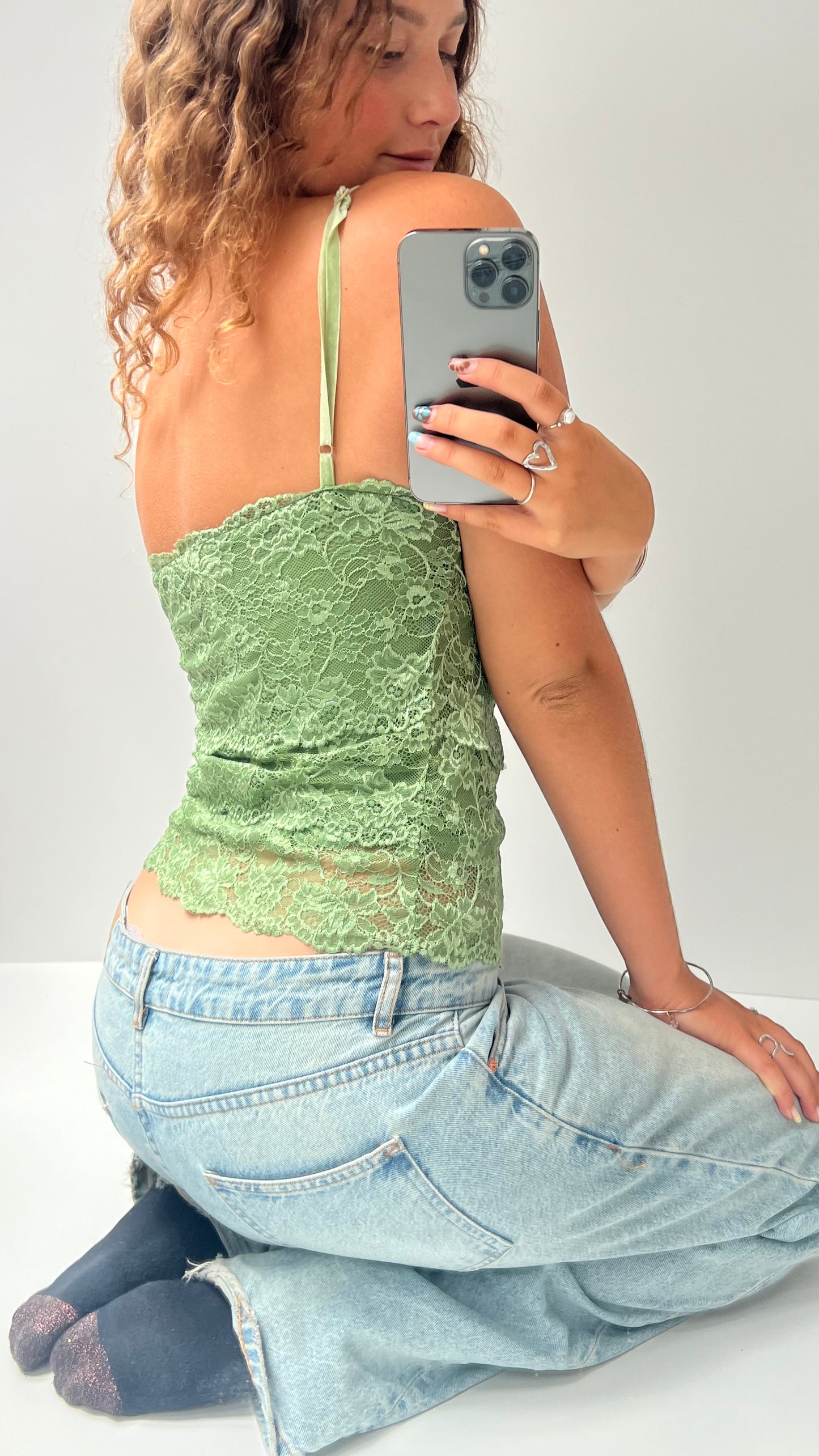 00s green lace cami- size M