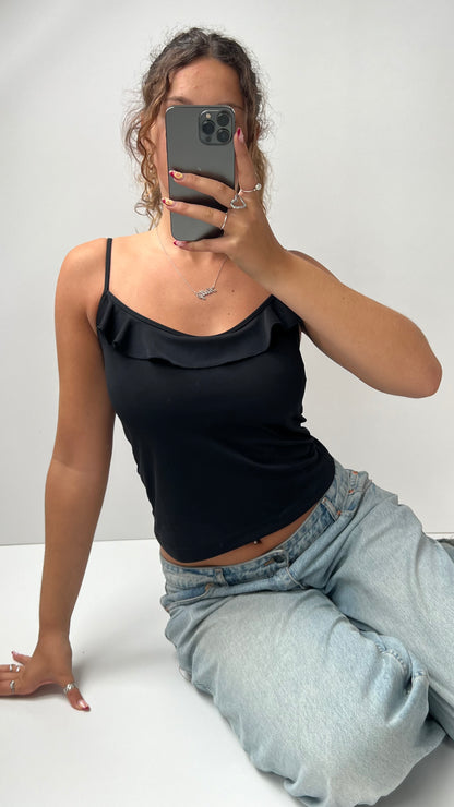 00s black ruffle cami- size S