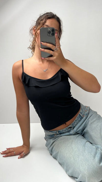00s black ruffle cami- size S
